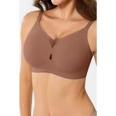 Popilush Seamless Wireless Jelly Leopard Contour Minimizer Support Bra In Brown