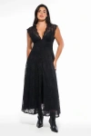 Popilush Shapewear Boho Floral Lace Front Slit Maxi Dress In Black