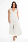 Popilush Shapewear Boho Floral Lace Front Slit Maxi Dress In White