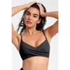Popilush Shapewear Bust-enhancing Draped Bikini Top In Midnight Black