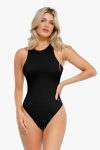 Popilush Shapewear Cloudsense Sleeveless Cutaway Round Neck Bodysuit In Midnight Black