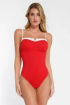 Popilush Shapewear Contrast Bra Strap Tummy Control Bodysuit In Rust Red