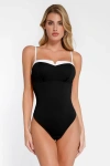 Popilush Shapewear Contrast Bra Strap Tummy Control Bodysuit In Standard Black