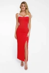 Popilush Shapewear Contrast Trim Built-in Sculpting Maxi Dress In True Red