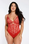 Popilush Shapewear Cutout Corset Hourglass Sculpting Lace Bodysuit In Bright Red