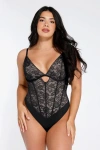 Popilush Shapewear Cutout Corset Hourglass Sculpting Lace Bodysuit In Charcoal Black