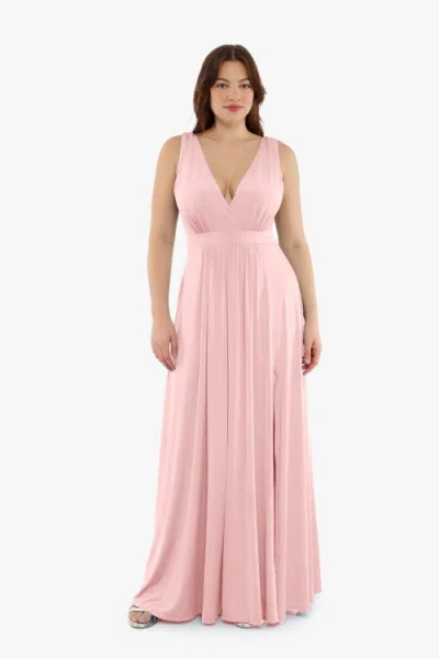 Popilush Shapewear Deep V-neck Front Slit Goddess Maxi Dress In Pink