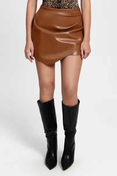 Popilush Shapewear Faux Leather High-waisted Skort In Brown