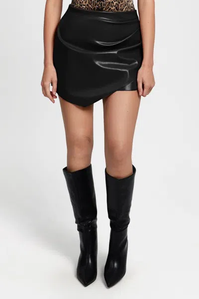Popilush Shapewear Faux Leather High-waisted Skort In Black