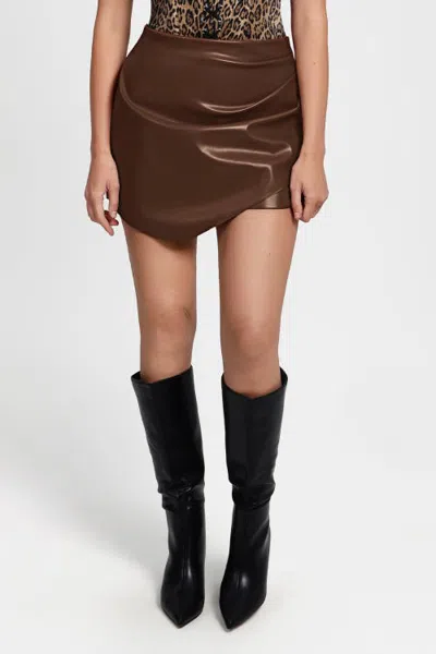 Popilush Shapewear Faux Leather High-waisted Skort In Brown