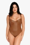 Popilush Shapewear Faux Leather Hourglass Corset Bodysuit In Dark Brown