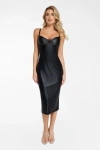 Popilush Shapewear Faux Leather Hourglass Corset Midi Dress In Classic Black