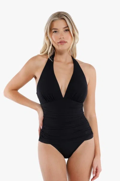 Popilush Shapewear Halter Tummy Control One Piece Swimsuit In Midnight Black