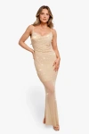 Popilush Shapewear Heat-set Crystal Mesh Slimming Maxi Slip Dress In Buttercream