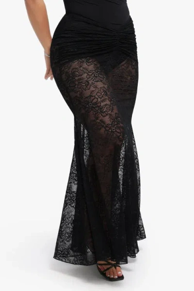 Popilush Shapewear Lace Fishtail Coverup Maxi Skirt In Black