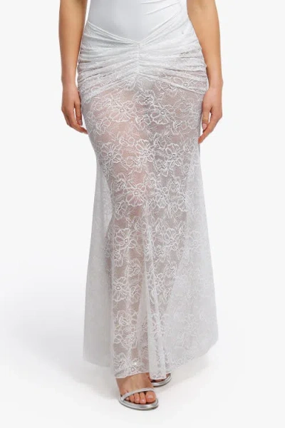 Popilush Shapewear Lace Fishtail Coverup Maxi Skirt In White