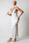 Popilush Shapewear Lace V Neck Side Slit Slimming Maxi Slip Dress In White