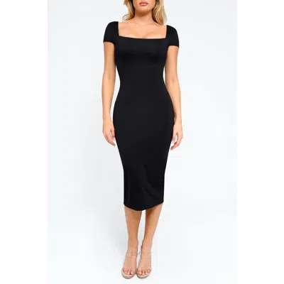 Popilush Shapewear Low-back Bodycon Midi Dress In Black