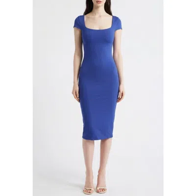 Popilush Shapewear Low-back Bodycon Midi Dress In Blue