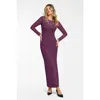 Popilush Shapewear Mesh Long Sleeve V-back Slimming Maxi Dress In Plum