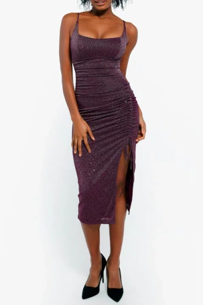 Popilush Shapewear Metallic Knit Bodycon Sculpting Midi Slip Dress In Purple
