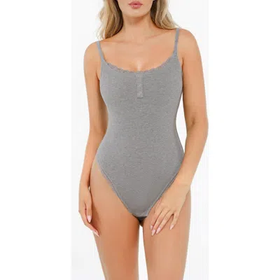Popilush Shapewear Modal Sculpting Henley Bodysuit In Silver