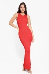 Popilush Shapewear Modal Sleeveless Crew Neck Slimming Maxi Dress In Cherry