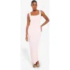 Popilush Shapewear Modal Slimming Lace Trim Henley Tank Maxi Dress In Cream Pink