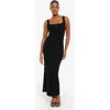 Popilush Shapewear Modal Slimming Lace Trim Henley Tank Maxi Dress In Midnight Black
