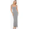 Popilush Shapewear Modal Slimming Lace Trim Henley Tank Maxi Dress In Pastel Grey