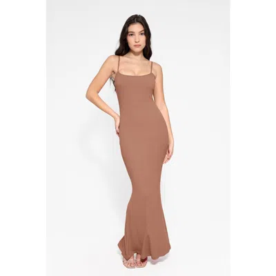 Popilush Shapewear Modal Slimming Maxi Slip Dress In Caramel