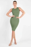 Popilush Shapewear Modal Tummy Control Midi Dress In Army Green