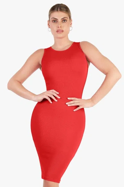 Popilush Shapewear Modal Tummy Control Midi Dress In Cherry