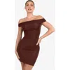 Popilush Shapewear Off-the-shoulder Bodycon Mini Dress In Deep Coffee