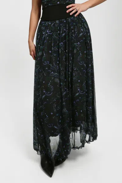 Popilush Shapewear Paisley High Waist A-line Maxi Skirt In Black