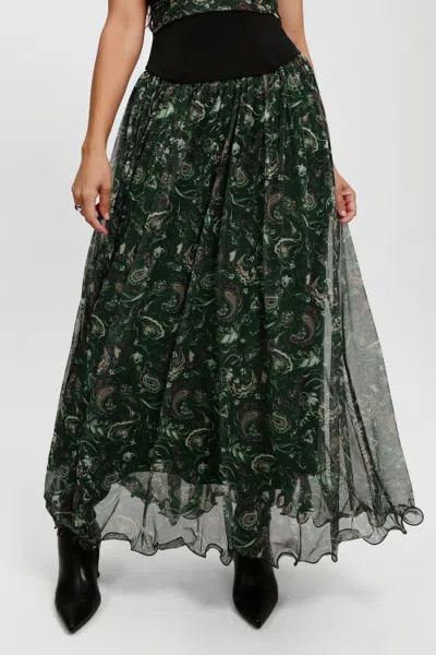 Popilush Shapewear Paisley High Waist A-line Maxi Skirt In Green