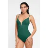 Popilush Shapewear Plunging V Slimming One-piece Swimsuit In Bottle Green