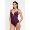 Popilush Shapewear Plunging V Slimming One-piece Swimsuit In Dark Pastel Purple
