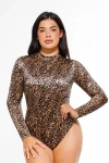 Popilush Shapewear Printed High-waist Tummy-control Bodysuit In Animal Print