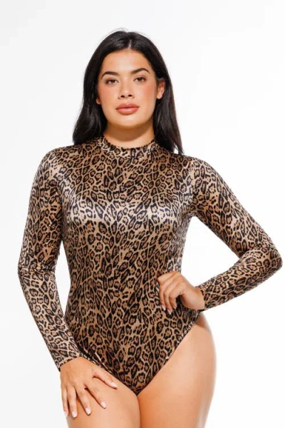 Popilush Shapewear Printed High-waist Tummy-control Bodysuit In Animal Print