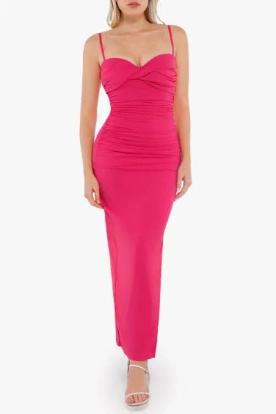 Popilush Shapewear Ruched Bias Twist Tummy Control Maxi Dress In Pink