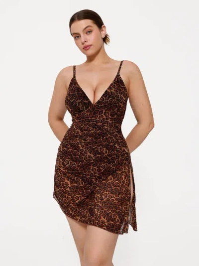 Popilush Shapewear Ruched Convertible One-piece Swimsuit In Animal Print