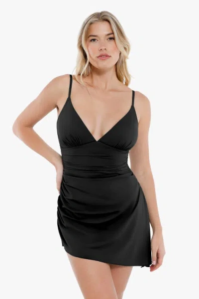 Popilush Shapewear Ruched Convertible One-piece Swimsuit In Midnight Black