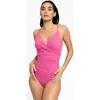 Popilush Shapewear Ruched Cross-front Sculpting One-piece Swimsuit In Hot Pink