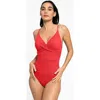 Popilush Shapewear Ruched Cross-front Sculpting One-piece Swimsuit In Watermelon