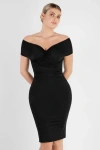 Popilush Shapewear Ruched Off-shoulder Sculpting Midi Dress In Midnight Black