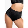 Popilush Shapewear Ruched Sculpting Bikini Bottom In Midnight Black