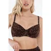 Popilush Shapewear Ruched Underwire Bikini Top In Brown Leopard