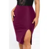 Popilush Shapewear Sculpting Faux Leather Front Slit Midi Skirt In Plum