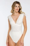 Popilush Shapewear Sculpting Lace Bodysuit Or Midi Skirt Or Shrug In Chalk